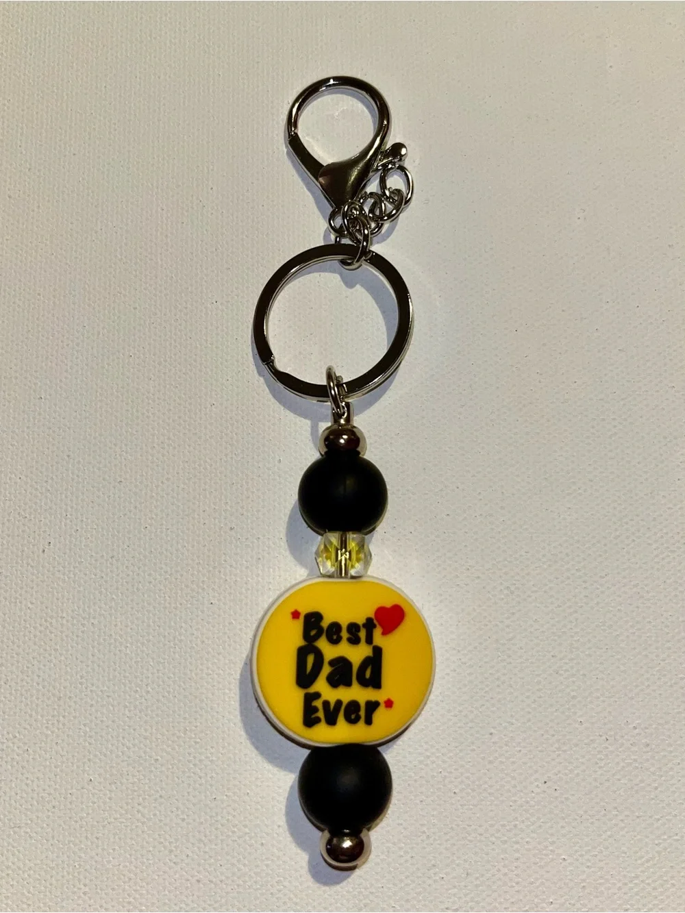 ‘Best Dad Ever’ Yellow Charm w/Red Heart & Yellow Faceted Accent Beaded Keychain